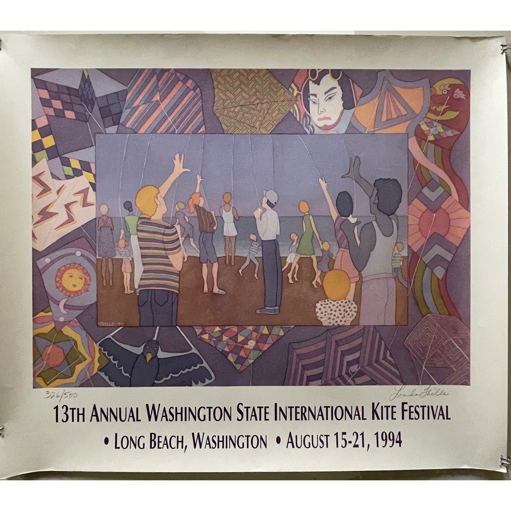Vintage 1994 Washington State International Kite Festival Poster Linda Thille